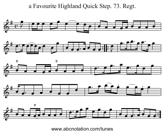 a Favourite Highland Quick Step. 73. Regt. - staff notation