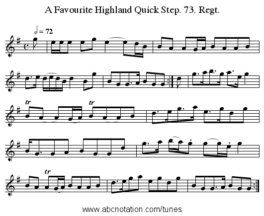 A Favourite Highland Quick Step. 73. Regt. - staff notation