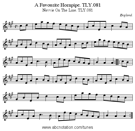 A Favourite Hornpipe. TLY.081 - staff notation