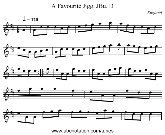 A Favourite Jigg. JBu.13 - staff notation
