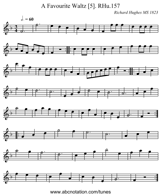 A Favourite Waltz [5]. RHu.157 - staff notation