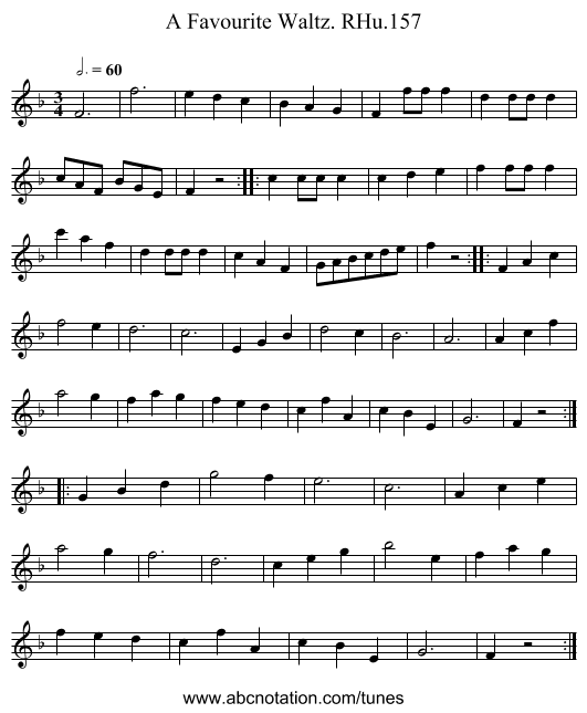 A Favourite Waltz. RHu.157 - staff notation
