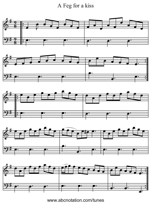 A Feg for a kiss - staff notation