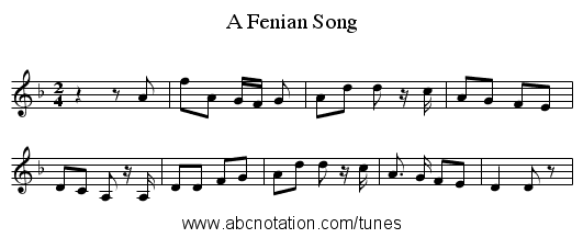A Fenian Song - staff notation