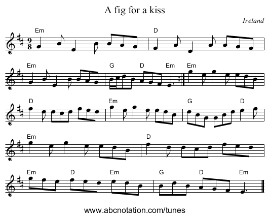 A fig for a kiss - staff notation