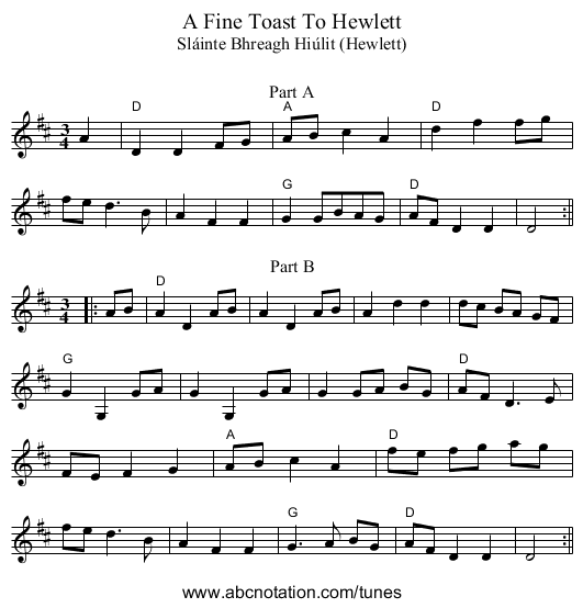 A Fine Toast To Hewlett - staff notation
