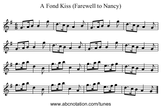 A Fond Kiss (Farewell to Nancy) - staff notation