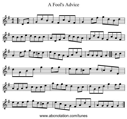 A Fool's Advice - staff notation