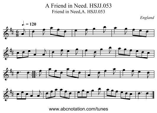A Friend in Need. HSJJ.053 - staff notation
