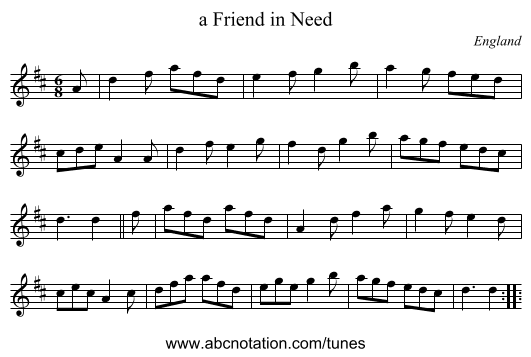 a Friend in Need - staff notation