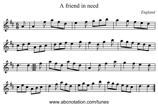 A friend in need - staff notation