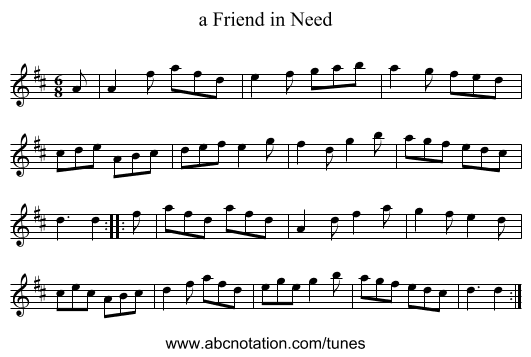 a Friend in Need - staff notation