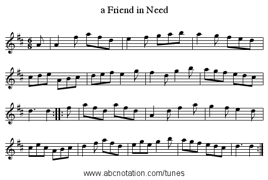 a Friend in Need - staff notation