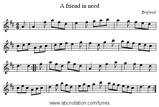 A friend in need - staff notation