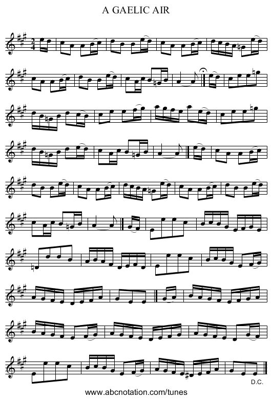 A GAELIC AIR - staff notation