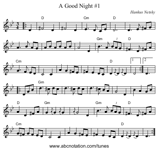A Good Night #1 - staff notation
