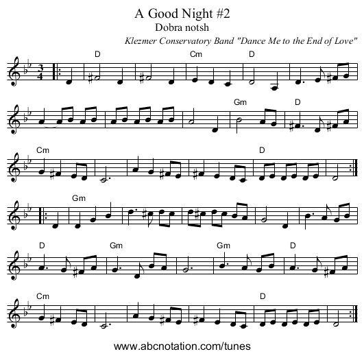 A Good Night #2 - staff notation