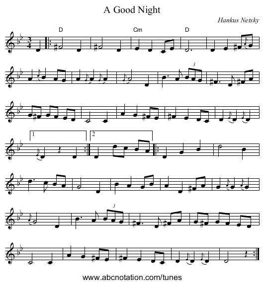A Good Night - staff notation
