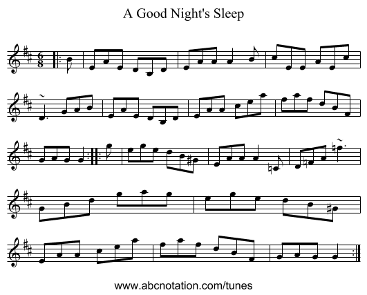 A Good Night's Sleep - staff notation