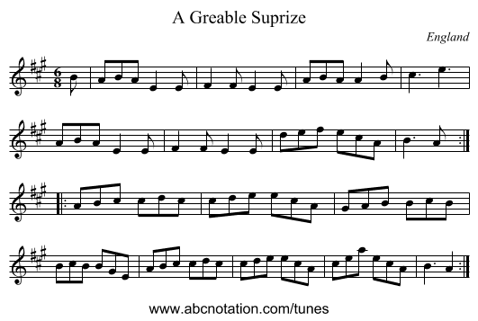 A Greable Suprize - staff notation