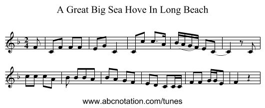 A Great Big Sea Hove In Long Beach - staff notation