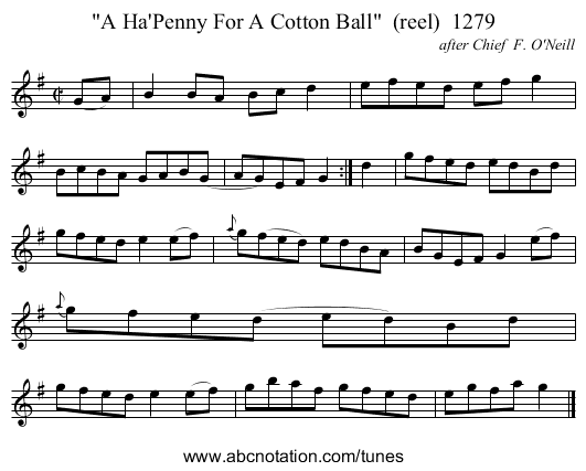 A Ha'Penny For A Cotton Ball  (reel)  1279 - staff notation