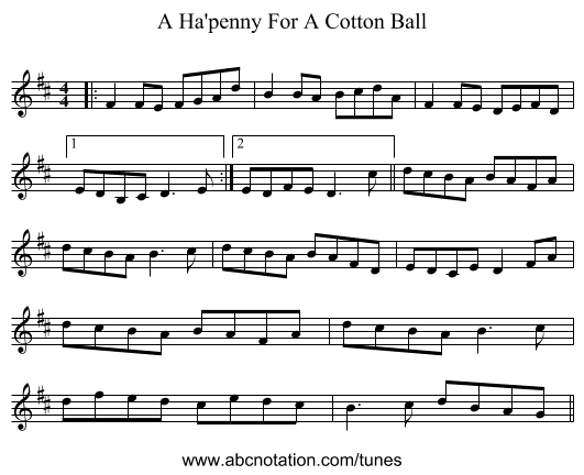 A Ha'penny For A Cotton Ball - staff notation