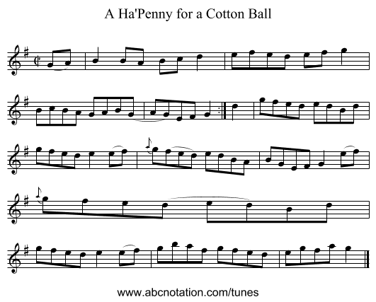 A Ha'Penny for a Cotton Ball - staff notation