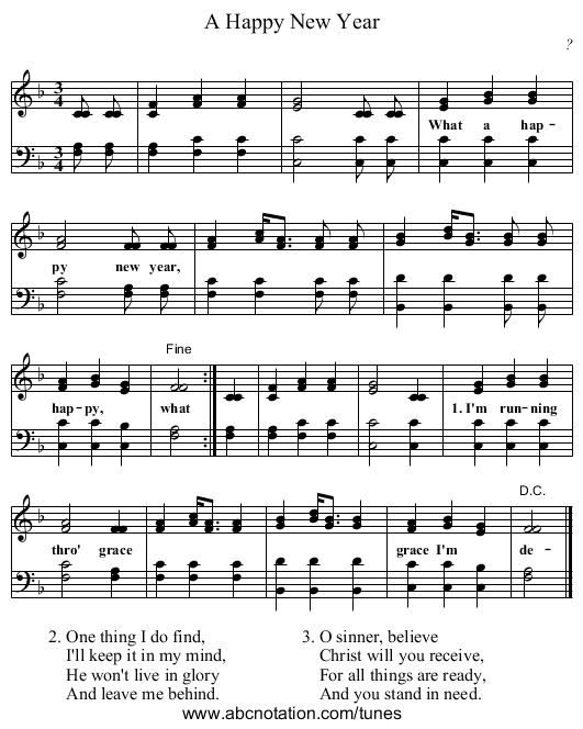 A Happy New Year - staff notation