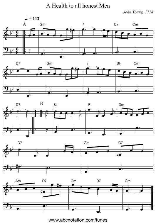 A Health to all honest Men - staff notation