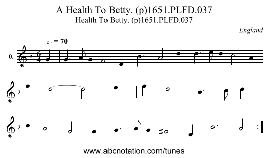 A Health To Betty. (p)1651.PLFD.037 - staff notation
