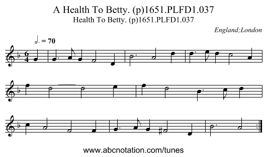 A Health To Betty. (p)1651.PLFD1.037 - staff notation
