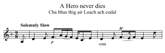 A Hero never dies - staff notation