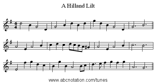 A Hilland Lilt - staff notation