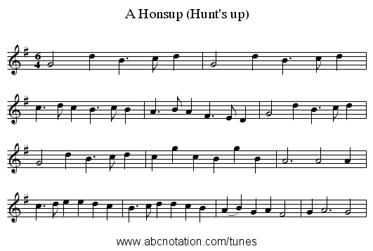 A Honsup (Hunt's up) - staff notation