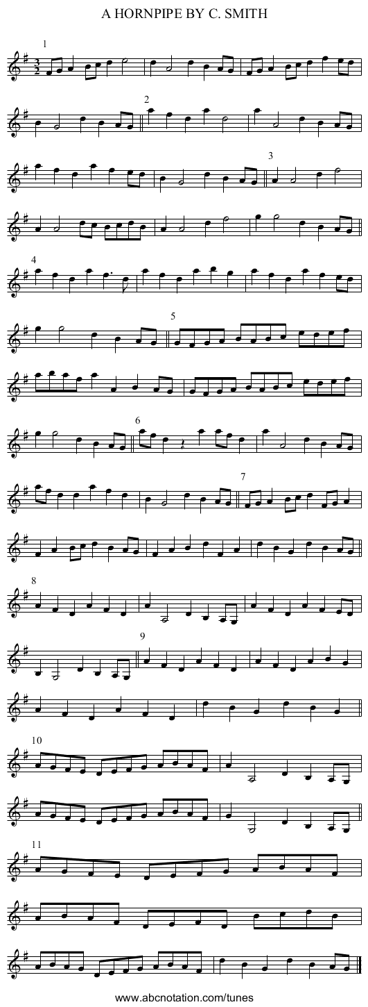 A HORNPIPE BY C. SMITH - staff notation
