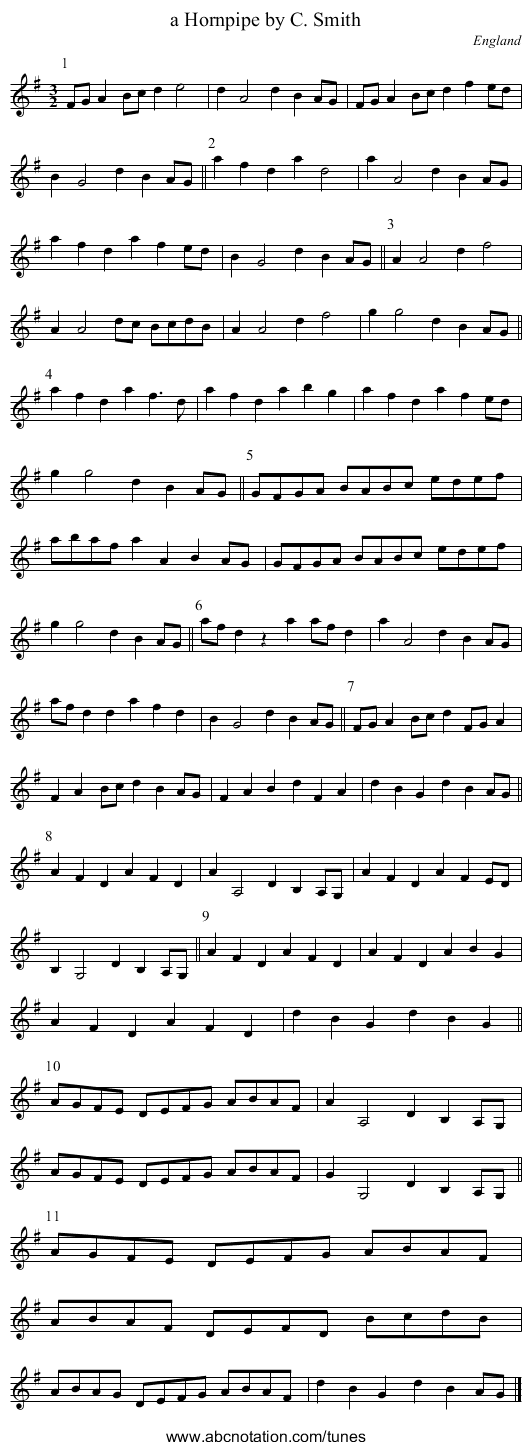 a Hornpipe by C. Smith - staff notation