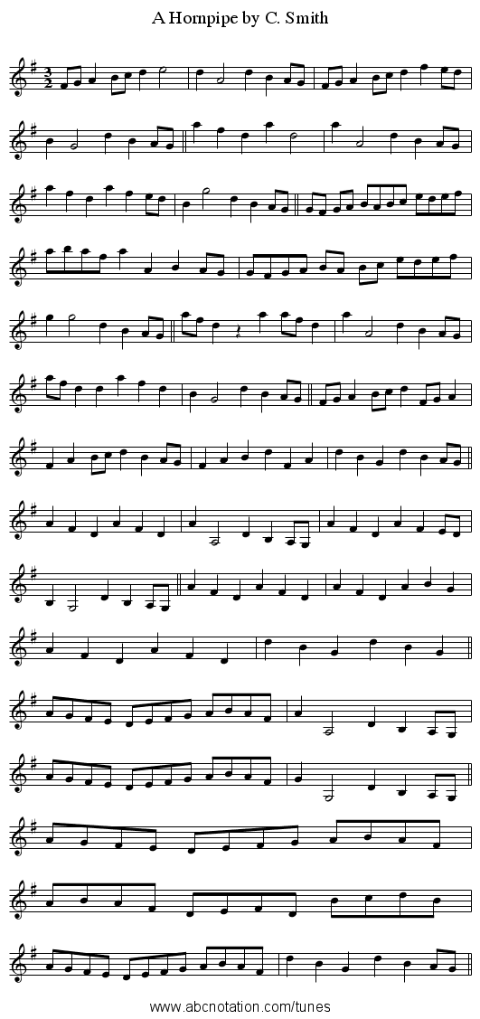 A Hornpipe by C. Smith - staff notation