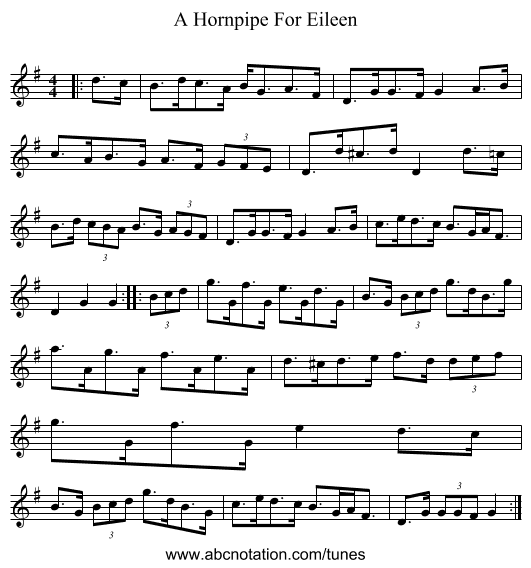 A Hornpipe For Eileen - staff notation