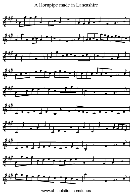 A Hornpipe made in Lancashire - staff notation