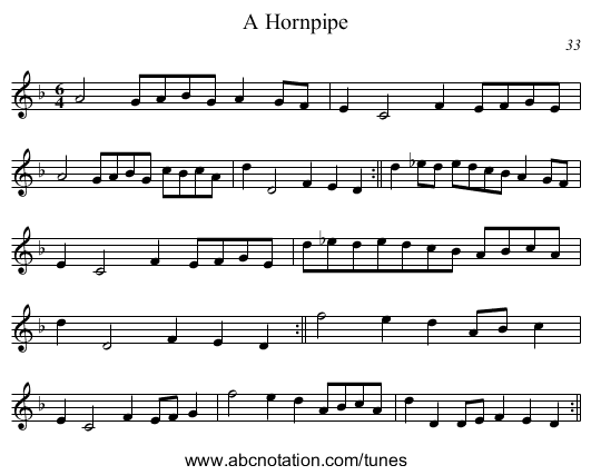 A Hornpipe - staff notation