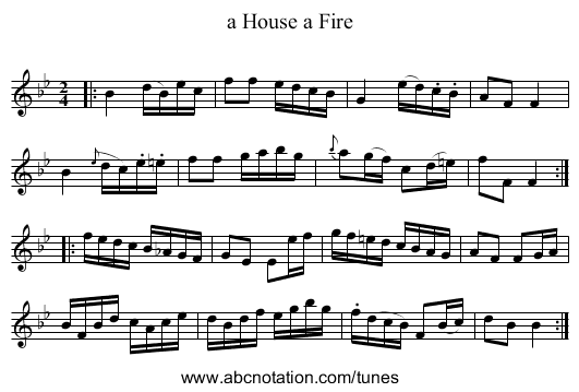 a House a Fire - staff notation
