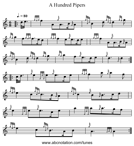 A Hundred Pipers - staff notation