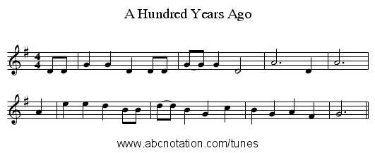 A Hundred Years Ago - staff notation