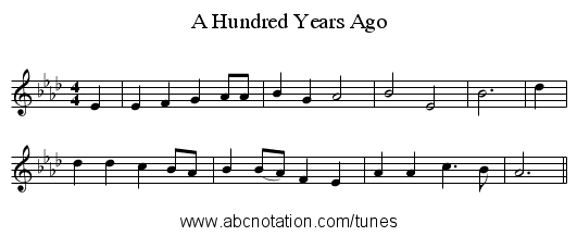 A Hundred Years Ago - staff notation