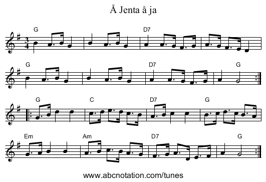 &Aring; Jenta &aring; ja - staff notation