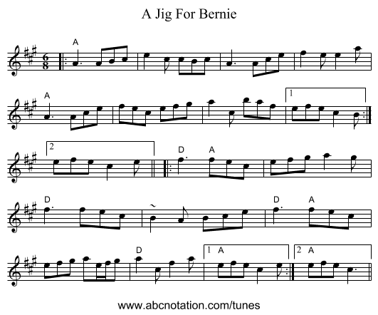 A Jig For Bernie - staff notation
