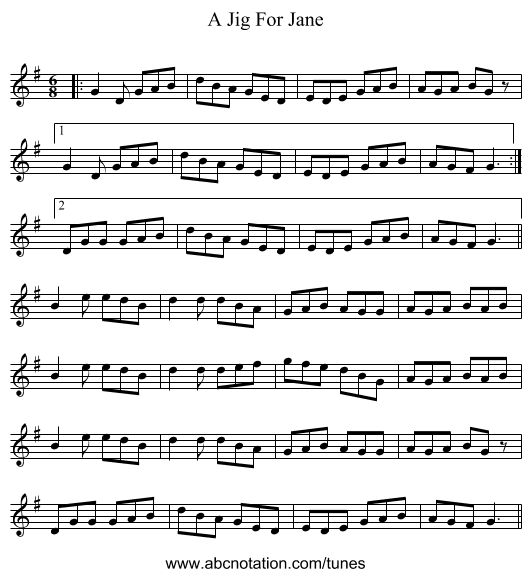 A Jig For Jane - staff notation