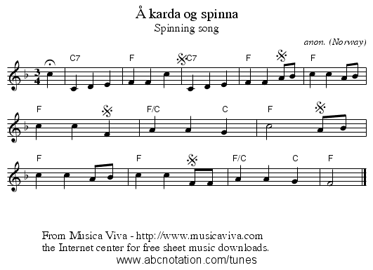 &Aring; karda og spinna - staff notation