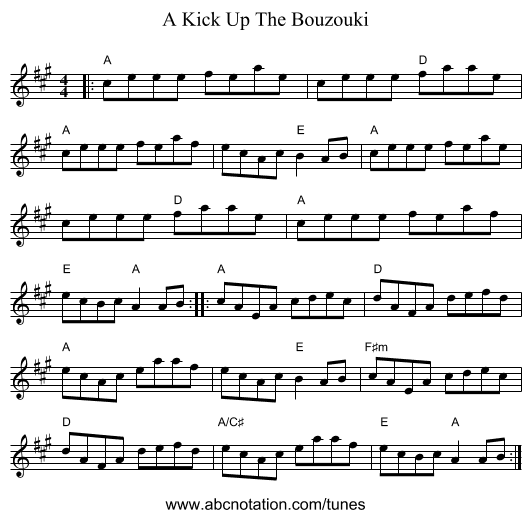 A Kick Up The Bouzouki - staff notation